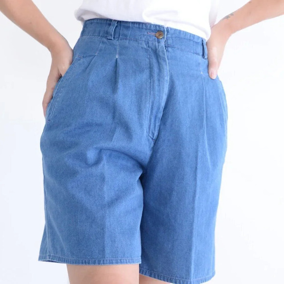 Vintage Breamar Blue  Chambray 100% Cotton Bermuda Shorts Size 8 - Picture 3 of 15